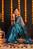 Turquoise Blue Raga Tissue Saree