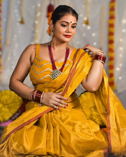 Haldi Kumkum raga tissue saree
