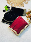 Two-Tone Maroon Soft Tissue Saree with Velvet Black Embroidered Blouse