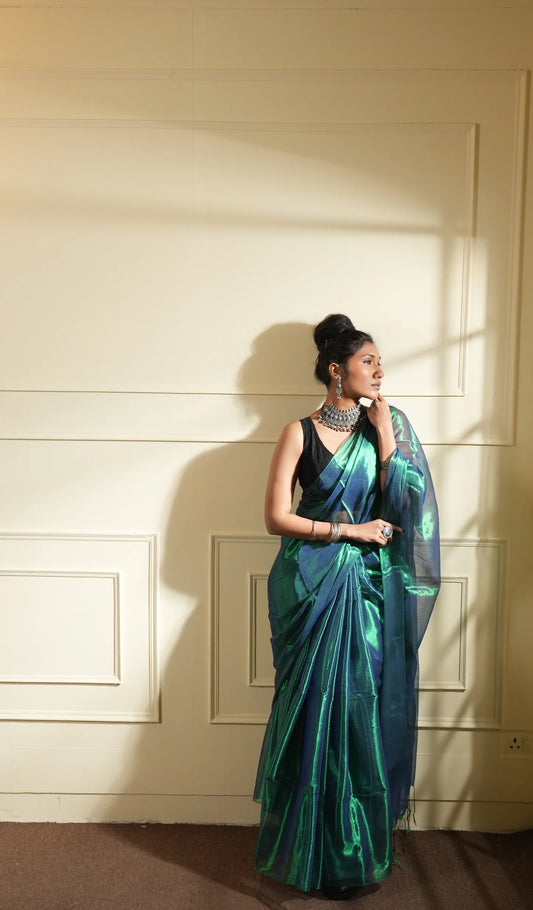 Dark Green Raga Tissue Saree