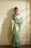 Rama Green with Red Border Raga Tissue Saree