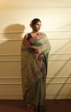 Rama Green with Temple Border Tissue Saree