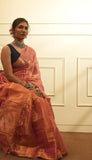 Rose Pink With Golden Dual Tone Raga Tissue Saree
