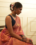 Rose Pink With Golden Dual Tone Raga Tissue Saree