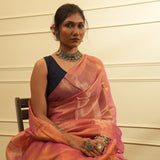 Rose Pink With Golden Dual Tone Raga Tissue Saree