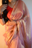 Pink With Golden Dual Tone Raga Tissue Saree