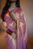 Pink With Golden Dual Tone Raga Tissue Saree