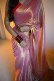 Pink With Golden Dual Tone Raga Tissue Saree