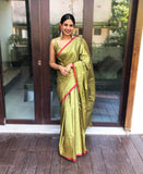 Golden With Red border Raga Tissue Saree