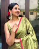 Golden With Red border Raga Tissue Saree