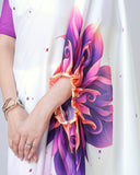 Soft Peach Designer Freehand Mandala Print Saree in Georgette Satin – Ready to Wear