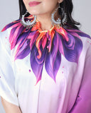 Soft Peach Designer Freehand Mandala Print Saree in Georgette Satin – Ready to Wear