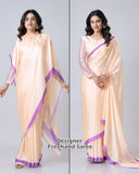 Peach & Lavender Mandala Print Georgette Satin Designer Freehand Saree – Elegant Ready-to-Wear Saree with Blouse