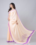 Peach & Lavender Mandala Print Georgette Satin Designer Freehand Saree – Elegant Ready-to-Wear Saree with Blouse