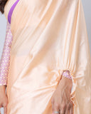 Peach & Lavender Mandala Print Georgette Satin Designer Freehand Saree – Elegant Ready-to-Wear Saree with Blouse