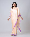 Peach & Lavender Mandala Print Georgette Satin Designer Freehand Saree – Elegant Ready-to-Wear Saree with Blouse
