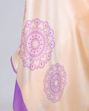 Peach & Lavender Mandala Print Georgette Satin Designer Freehand Saree – Elegant Ready-to-Wear Saree with Blouse