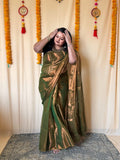 mehendi green with copper dual tone raga tissue saree