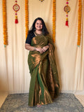 mehendi green with copper dual tone raga tissue saree