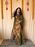 mehendi green with copper dual tone raga tissue saree