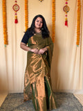 mehendi green with copper dual tone raga tissue saree