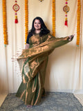 mehendi green with copper dual tone raga tissue saree