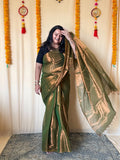 mehendi green with copper dual tone raga tissue saree