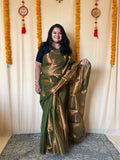 mehendi green with copper dual tone raga tissue saree