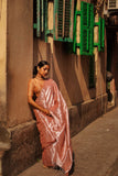 Onion Pink Silver Tone Raga Tissue Saree