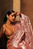 Onion Pink Silver Tone Raga Tissue Saree