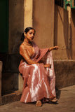 Onion Pink Silver Tone Raga Tissue Saree