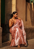 Onion Pink Silver Tone Raga Tissue Saree