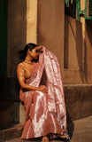 Onion Pink Silver Tone Raga Tissue Saree