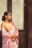 Onion Pink Silver Tone Raga Tissue Saree