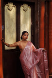 Onion Pink Silver Tone Raga Tissue Saree
