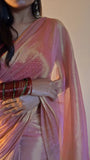 Pink With Golden Dual Tone Raga Tissue Saree