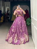 Ethereal Radiance: Mauve Tussar Silk Lehenga with Jacket ( koti )