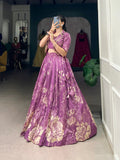 Ethereal Radiance: Mauve Tussar Silk Lehenga with Jacket ( koti )