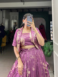 Ethereal Radiance: Mauve Tussar Silk Lehenga with Jacket ( koti )