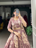 Ethereal Radiance: Mauve Tussar Silk Lehenga with Jacket ( koti )