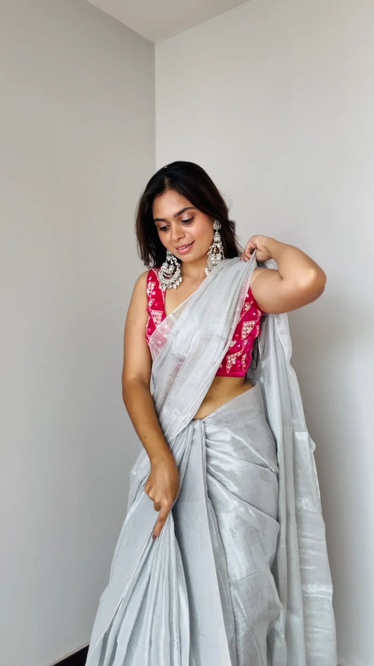 White Raga Tissue Saree