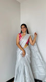 White Raga Tissue Saree