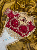 "Elegant Golden Silk Saree with Maroon Embroidered Blouse – Perfect for Weddings and Festive Occasions"