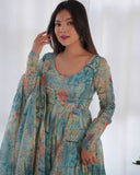 Vibrant Lightweight Anarkali Dress: Pure Soft Organza Silk, Fully Flared Kali Pattern with Dupatta and Pants ā Perfect for Summer Festivities!