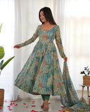 Vibrant Lightweight Anarkali Dress: Pure Soft Organza Silk, Fully Flared Kali Pattern with Dupatta and Pants ā Perfect for Summer Festivities!