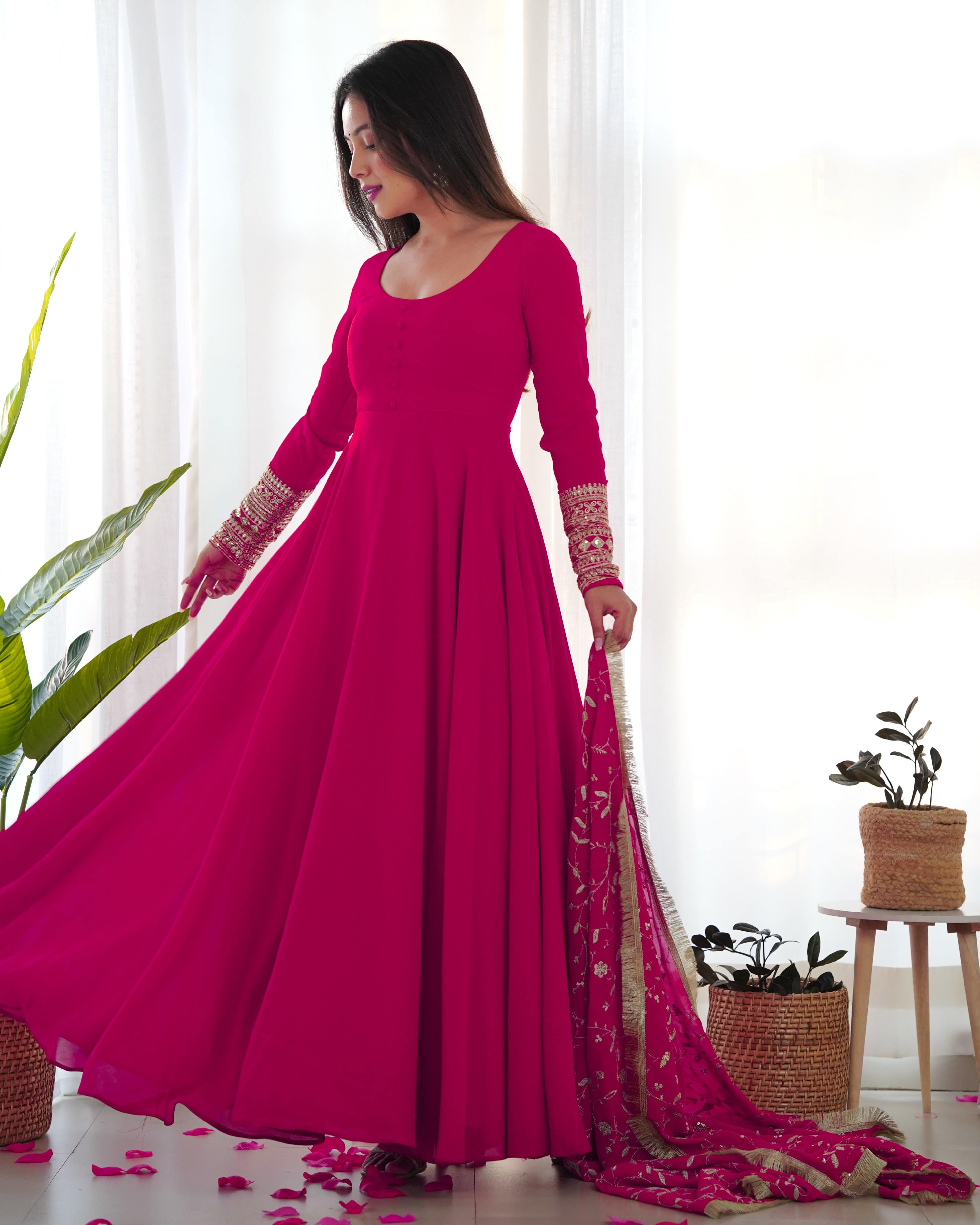 Colorful Georgette Anarkali Gown Set with Dupatta & Pants ā Perfect for Festivities