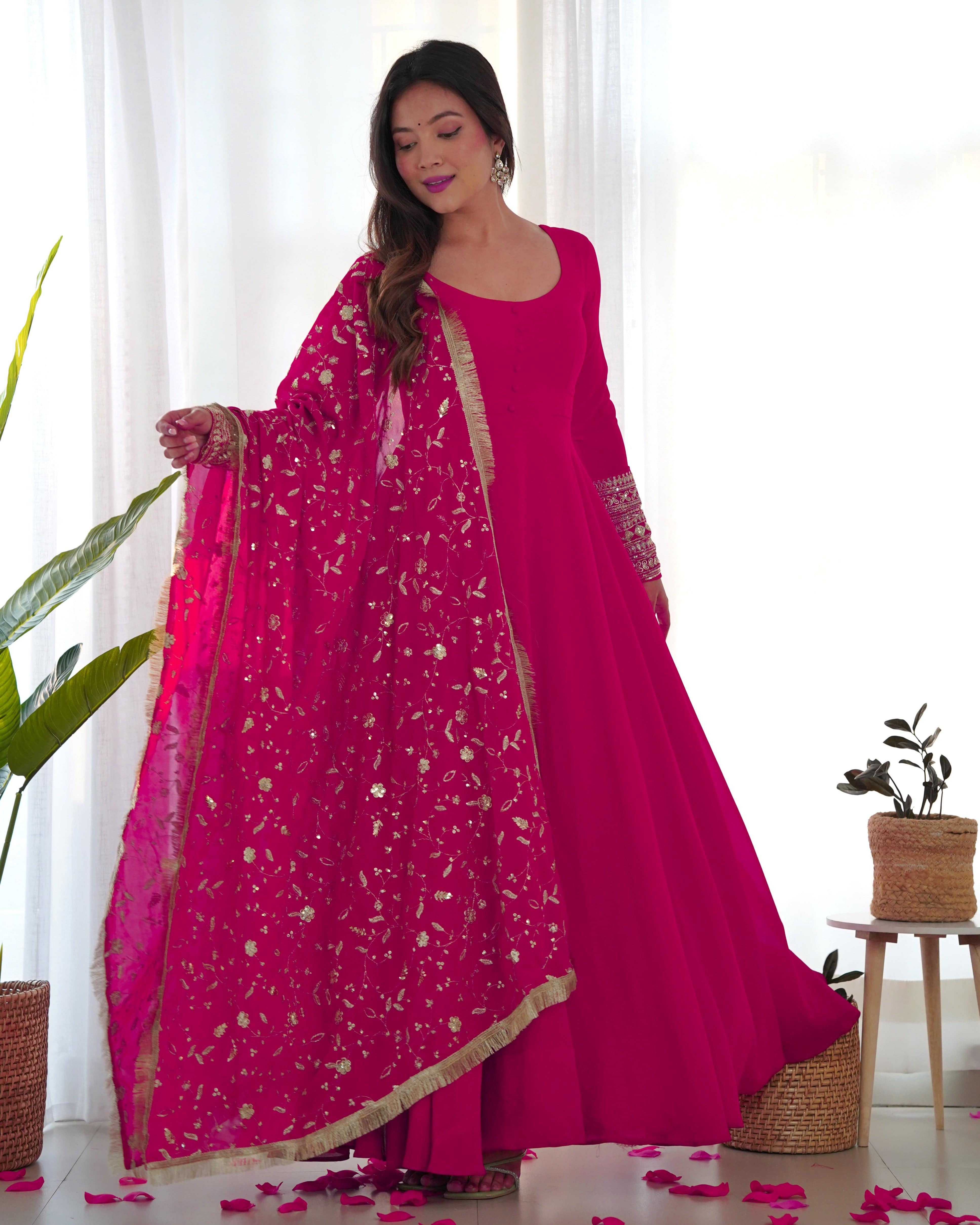 Colorful Georgette Anarkali Gown Set with Dupatta & Pants ā Perfect for Festivities