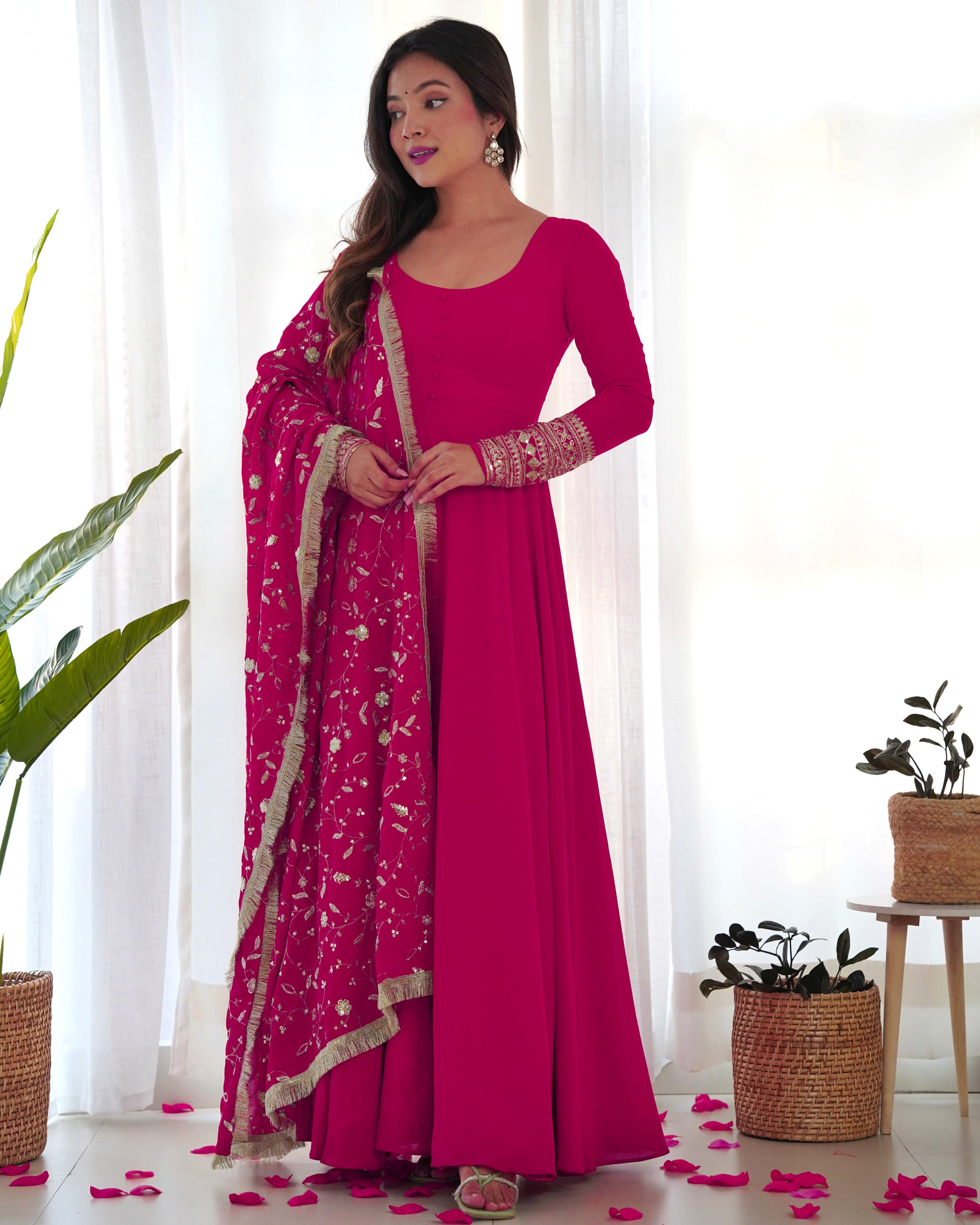 Colorful Georgette Anarkali Gown Set with Dupatta & Pants ā Perfect for Festivities