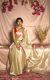 Rose Gold With Red Border Raga Tissue Saree
