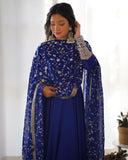 Colorful Georgette Anarkali Gown Set with Dupatta & Pants ā Perfect for Festivities